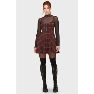 Killstar Riot Tartan mini dress red plus size mesh